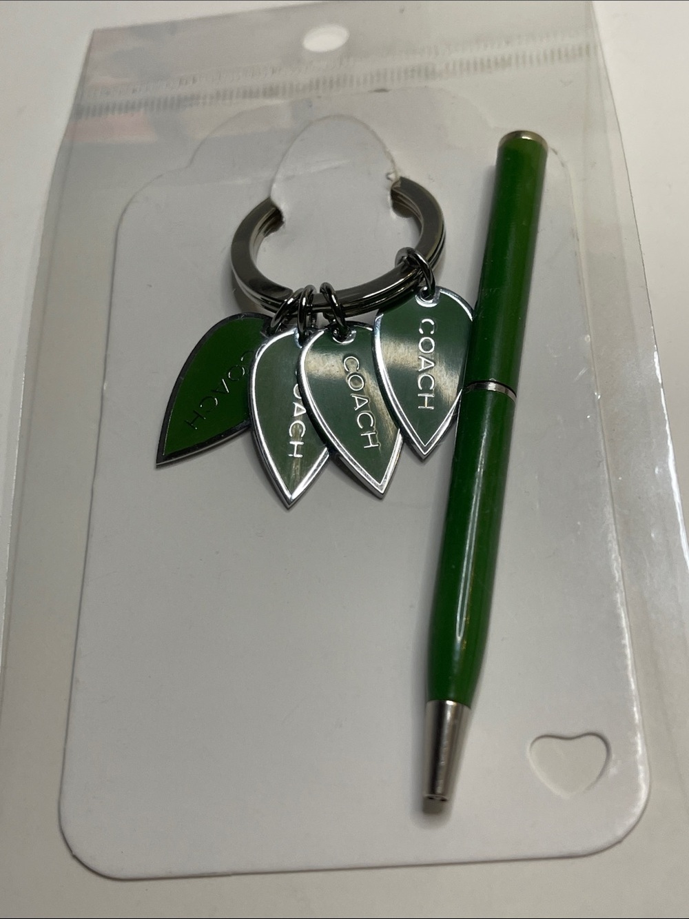 COACH Green Enamel Leaf Keyring and Coach Pen - Picture 7 of 7